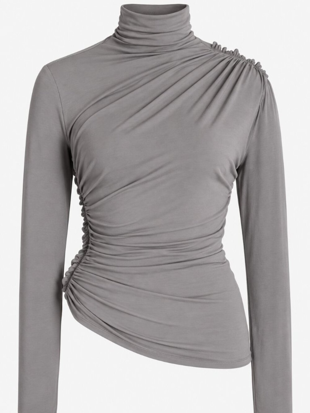 Atlein Gray Ruched Draped Turtleneck Long Sleeve Top Size 38 (US 6)